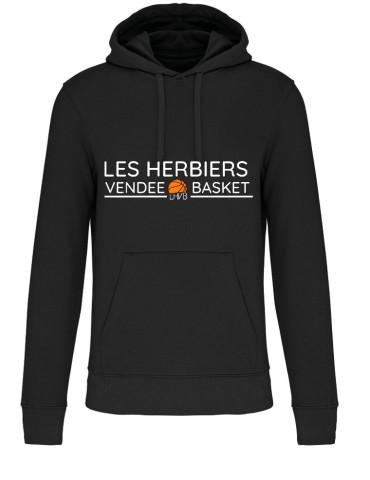 Sweat à capuche Noir ou Gris Les Herbiers Vendée Basket (logo poitrine)