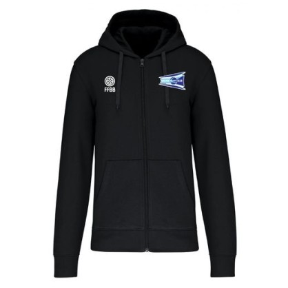 Veste zip capuche FFBB Teamsport Noir/Gris/Blanc Guichen Basket